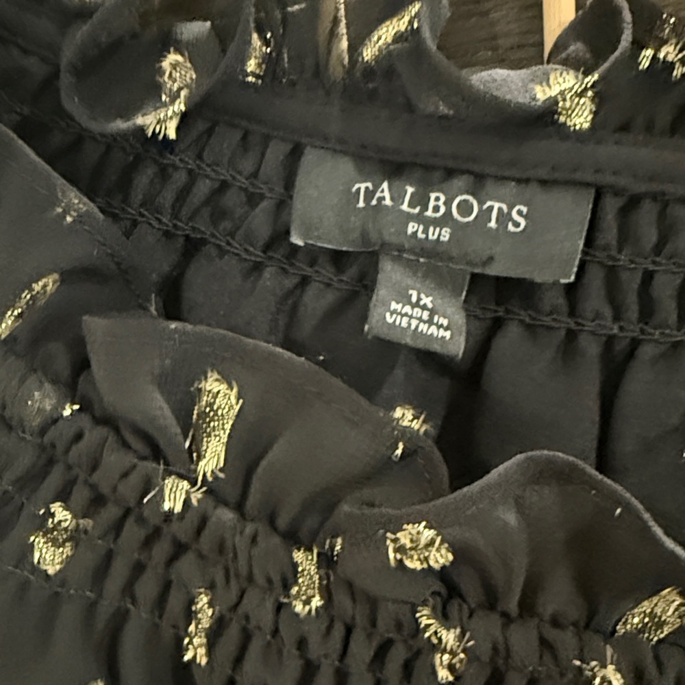 Talbots Black Top with Gold Embroidery